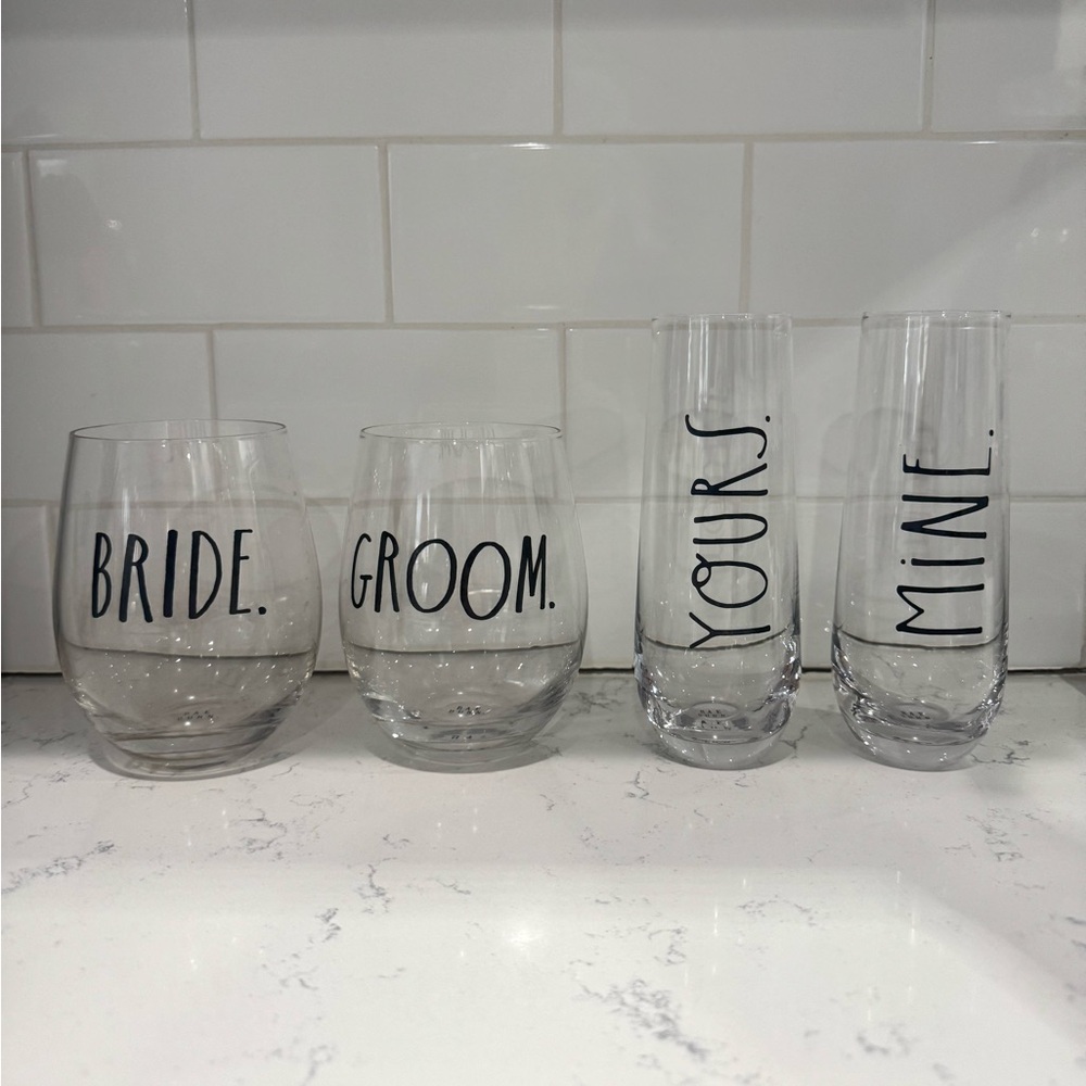 Rae Dunn Wine + Champagne Glass Set • Engagement • Wedding